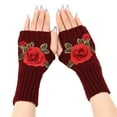 thumbnail image 2 of Prolriy Fingerless Gloves for Women Ladies Warm Knit Fingerless Gloves Convertible Mittens Fashion Flowers Gloves for Cold Weather Red One Size, 2 of 4