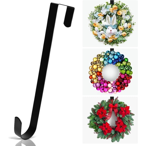 12in/ 15in Wreath Hanger Over the Door Hooks, Non Scratch Wreath Door Hanger Hooks for Hanging Welcome Sign, Wreath Hangers for Front Door Décor, Thin Door Hanger for Easter Halloween Home Decoration