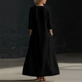 thumbnail image 4 of Uscallm Women's V Neck 3/4 Sleeve Button Down Maxi Dresses Flowy Boho Casual Loose Long Travel Beach Sundresses, Black M, 4 of 6