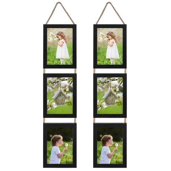 MEBRUDY 5x7 Picture Frame Collage, 3 Openings Wall Hanging Photo Frames Set of 2, Black,