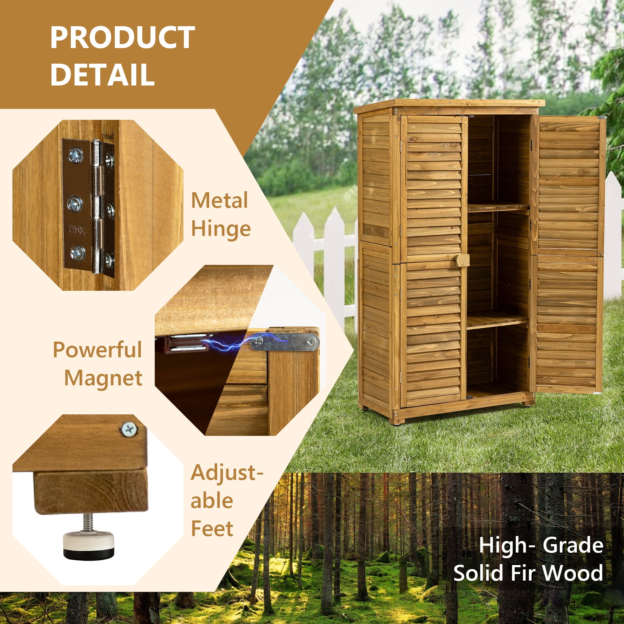 Outdoor Storage Cabinet Wood, Garden Shed Pool Storage Shed with Lockable Door for Patio Backyard, Natural