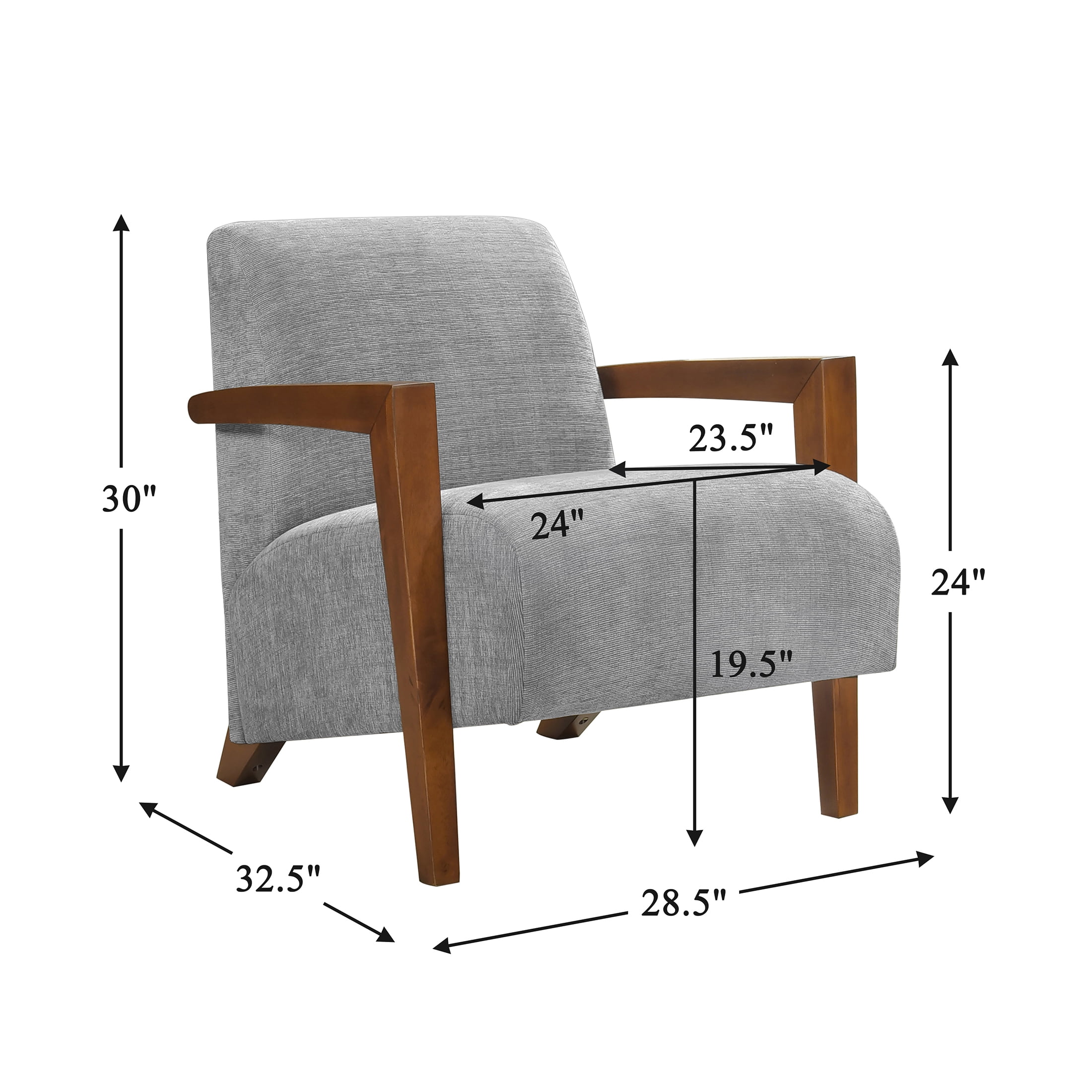 OakvillePark Cindervale Chenille Accent Chair, Gray/Chestnut Wood