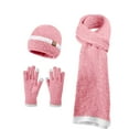 thumbnail image 4 of Winter Hats for Women Fleece Lined Beanie Knit Chunky Snow CapWinter Knitted Wool Hat Female Cold-proof Warm Hat Scarf Gloves Three-piece Set Fashionable All-match Ear Protection Pullover Hat Pink, 4 of 5