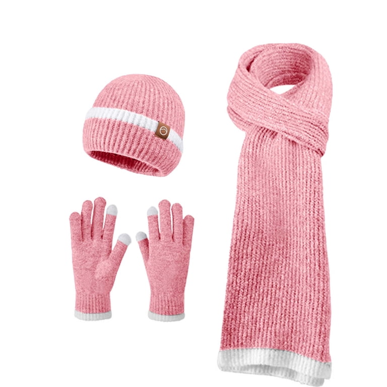 Xfvqtps 3PCS Womens Hat Scarf Gloves Three-Piece Set Knitted 