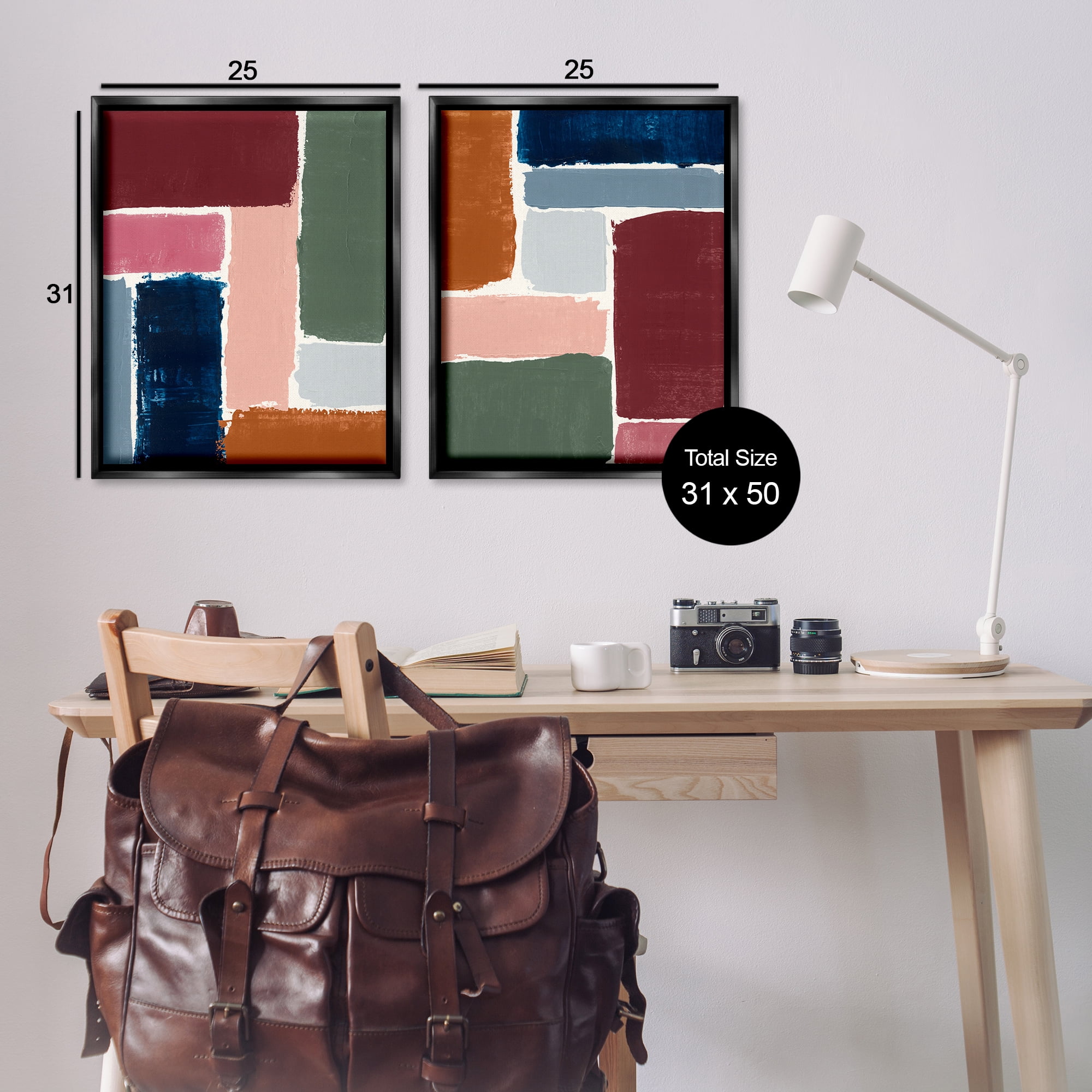 Stupell Industries Abstract Modular Color Block Abstract Painting Black Floater Framed Canvas Art Print Wall Art, 31 x 25, Set of 2