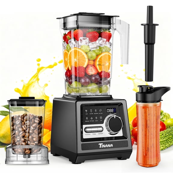 TINANA Blender for Smoothies, 2-in-1 Blender Grinder Combo, Smoothie Maker, 68 Oz Pitcher, Countertop Blenders for Ice Crushing, Frozen Fruit, 1800W, Black