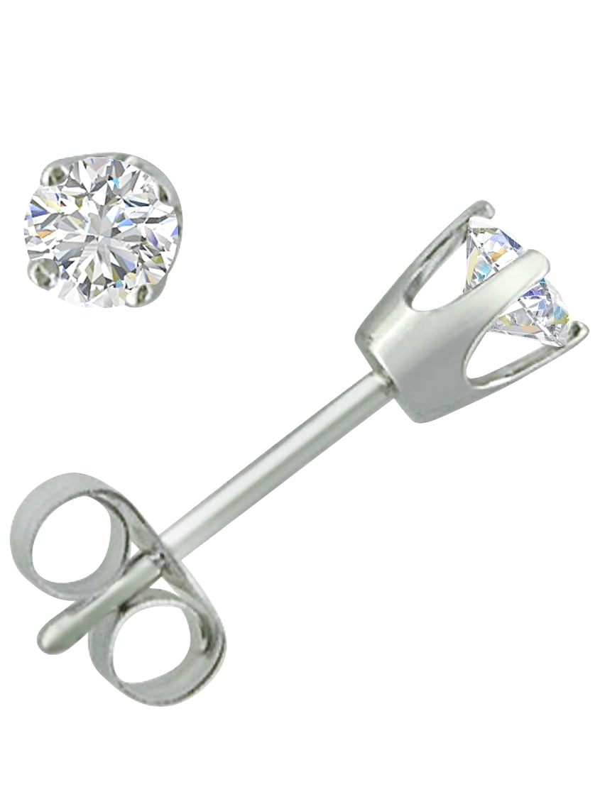 AGS Certified G-H, I2-I3 1/4 Cttw 14k White Gold Round Diamond Stud Earrings Martini Setting