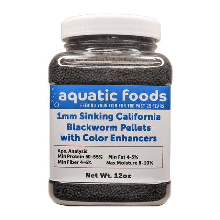 1mm Sinking Blackworm Pellets with Color Enhancers & Vitamins for Shrimp, Snails, Crayfish, Catfish, All Bottom Fish, Small Discus, Cichlids, Community Fish, Tropical and Pond Fish…12oz Small Jar