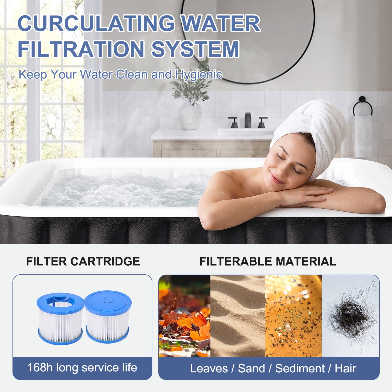 FICISOG Inflatable Hot Tub Set, 6 Person 73" Energy Efficient Hot Tub SPA with Bubble Jet, Heater Pump, 4 Filters, Insulated Tub Cover and EVA Floor Mat, Portable Family Pool Hot Tub for Patio