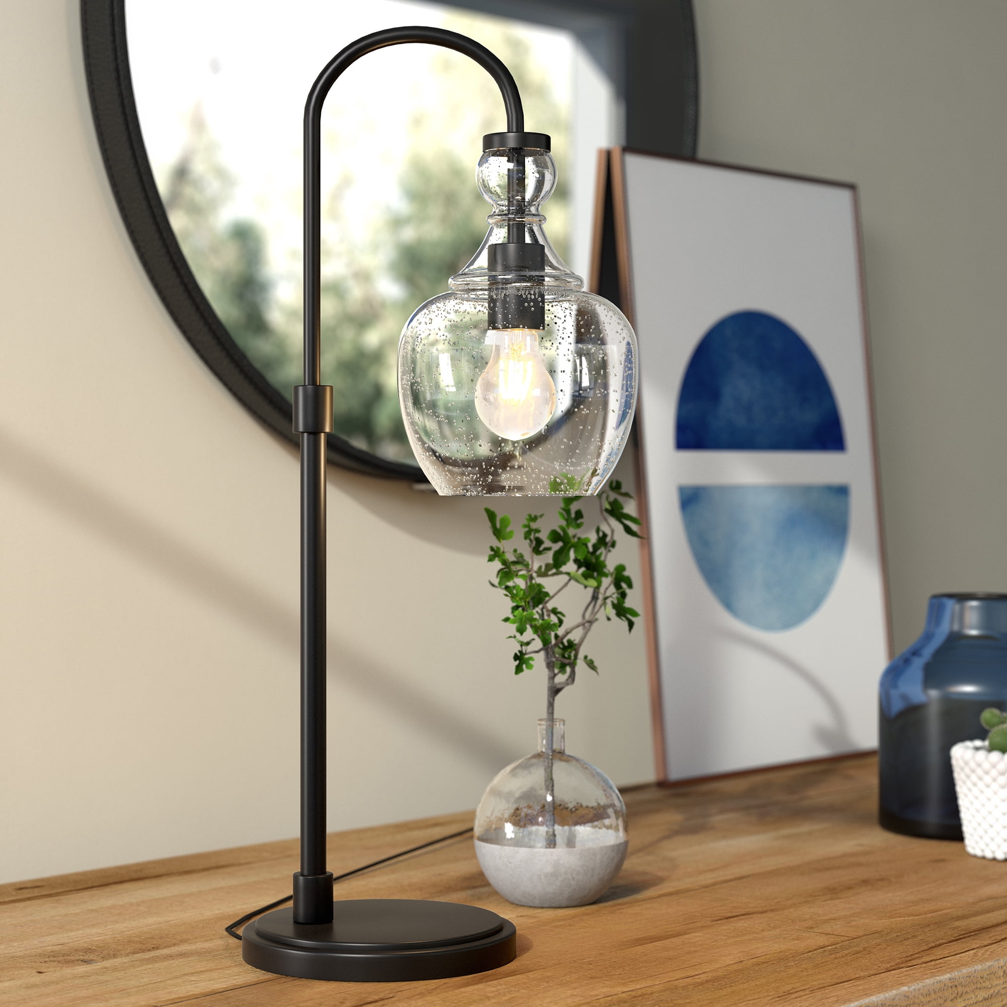 Evelyn&Zoe Verona 27" Arc Table Lamp with Glass Shade