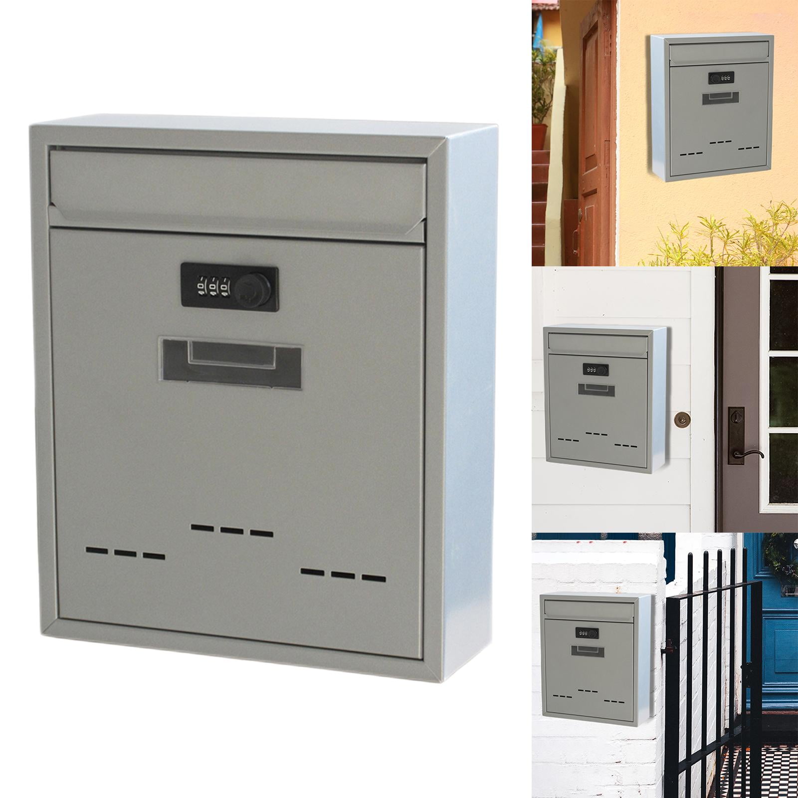 Metal Wall Mount Mailbox W/Code Lock Rainproof Letter Box Postbox Post Letter Iron Retro Style Large Capacity for Gate, , Home , Grey Password, 26cmx9cmx31cm