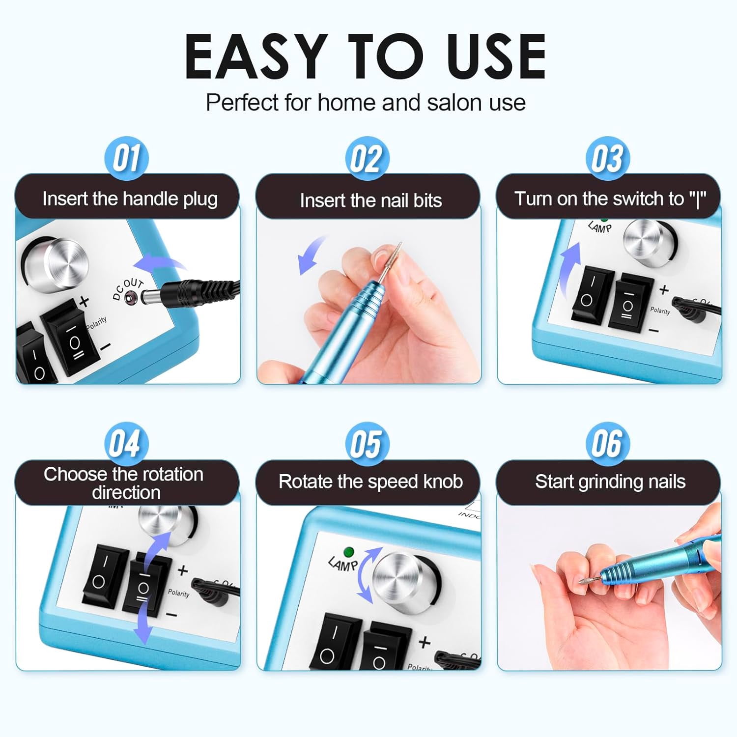COSITTE 30,000 RPM Low-Vibration Nail Drill, Professional Acrylic Nail Remover, Home/Salon Hand and Foot Care Set-Dark Blue