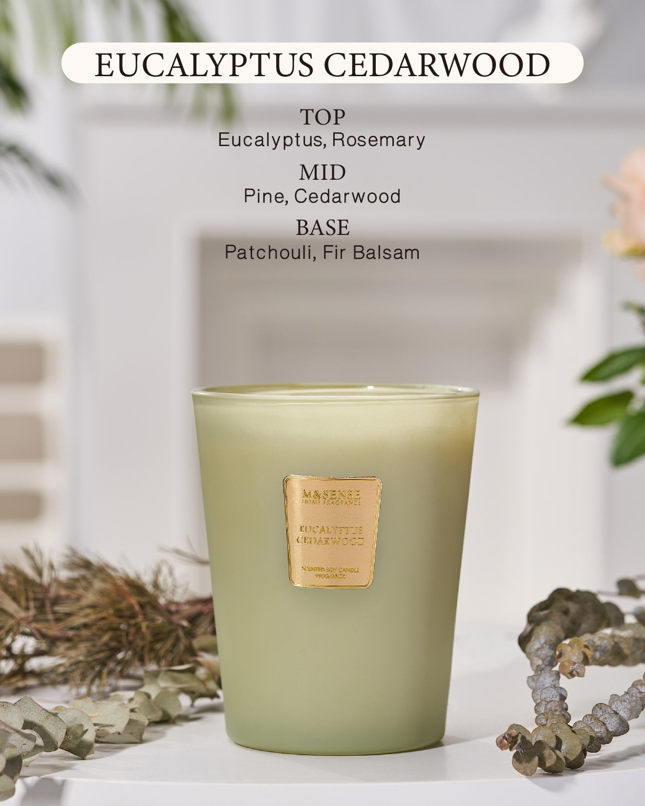 M&SENSE Eucalyptus & Cedarwood Scent, 3 Wick Natural Soy Wax Candles, 150 Hours Long Lasting Slow Burning, 35 OZ