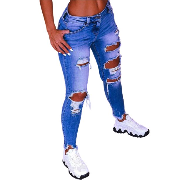 Vaqueros pitillo de mujer Vaqueros pitillo rasgados Vaqueros elásticos con realce de cadera Vaqueros elásticos