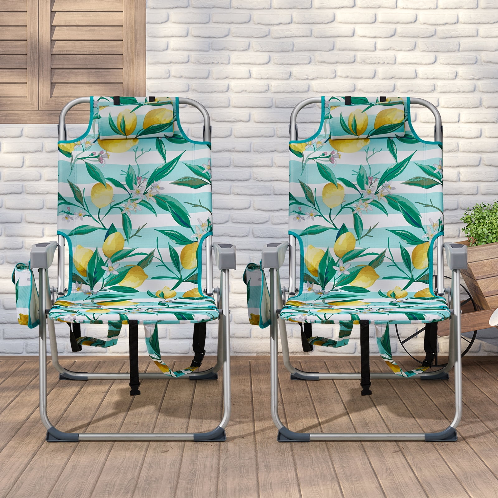 Beach Chair, Heightened Oxford Cloth Silver White Aluminum Tube Bearing Lemon 63*70*99cm