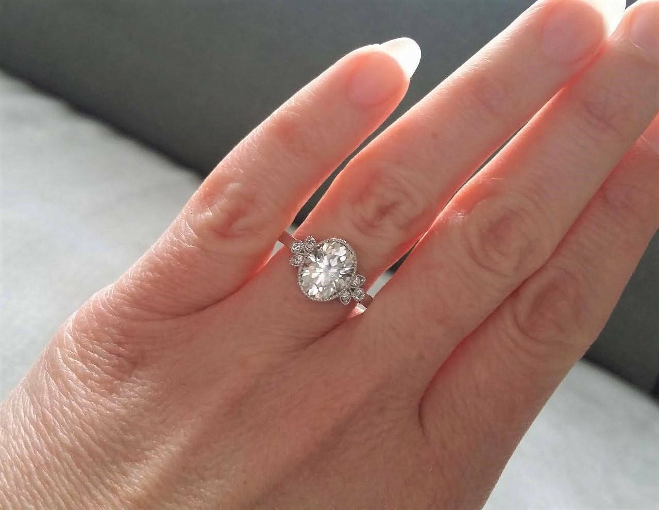 HeartsAndYou 1.1ct Oval Cut Moissanite Vintage Inspired Milgrain Engagement Ring for Women 18k White Gold Over Silver