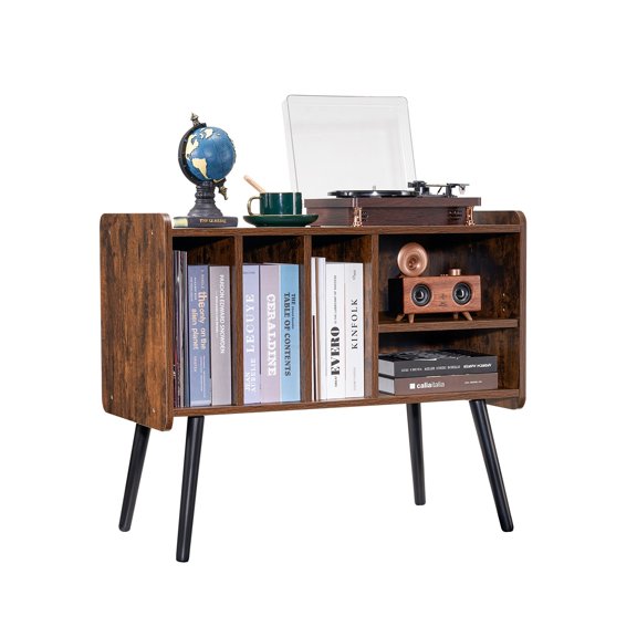 LINJH Record Player Stand 2 Tiers Wooden Turntable End Table 3 Cabinets Storage