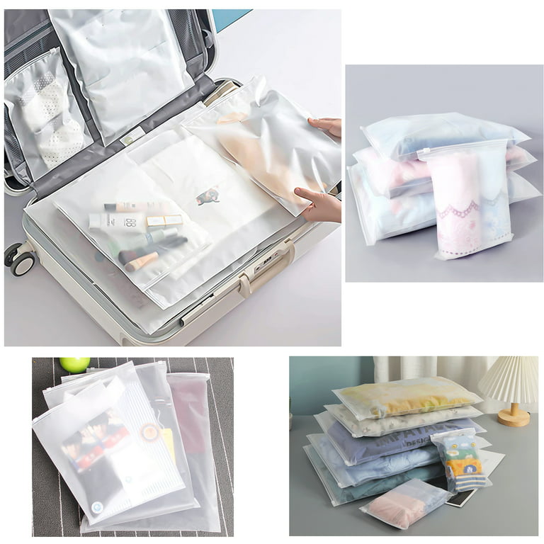 Toplive 25PCS Frosted Resealable Bag, Plastic Zip-lock Seal Clothes Bags，Hospital  Bag Maternity, Travel Space Saver Storage Waterproof Luggage Organiser  Pouch for Clothes Garment School Trip Home 
