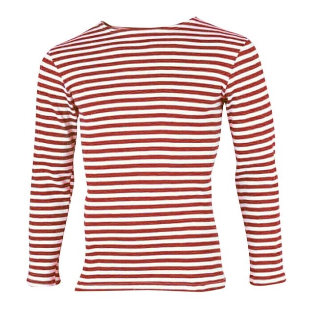 MHFRRA Camiseta Informal de Manga Larga con Cuello Redondo y Estampado a Rayas para Mujer y Hombre Rojo