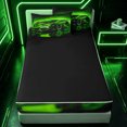 thumbnail image 4 of Erosebridal Glowing Sports Car Zipper Twin Comforter Sets with Fitted Sheet and 2 Pillowcases for Boys Men, Neon Green Honeycomb Print Zipper Bedding Set, Black Reversible, 4pcs, 4 of 7