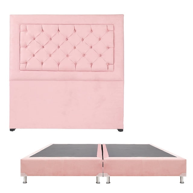 Box Base Cama King Size + Cabecera Mary Rosa Dicasa Pink