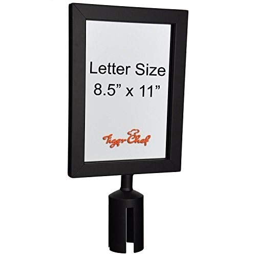 Tiger Chef Black Stanchion Sign Holder Fits 8.5 x 11 inch Signs - 5-Pack Top Sign Frames For Stanchion Belt Post