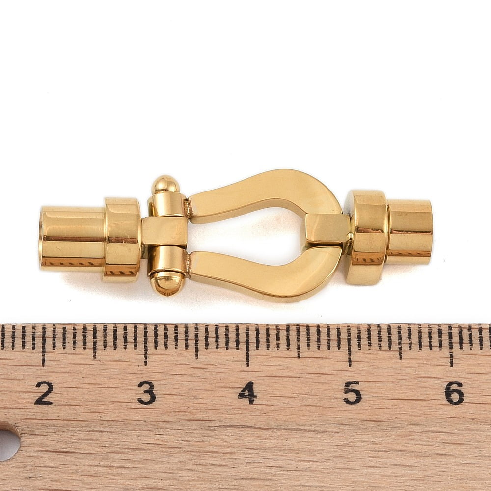 10 pc Ion Plating(IP) 304 Stainless Steel Magnetic Clasps with Glue-in Ends Real 18K Gold Plated 38.5x13.5x8.5mm Hole: 5mm