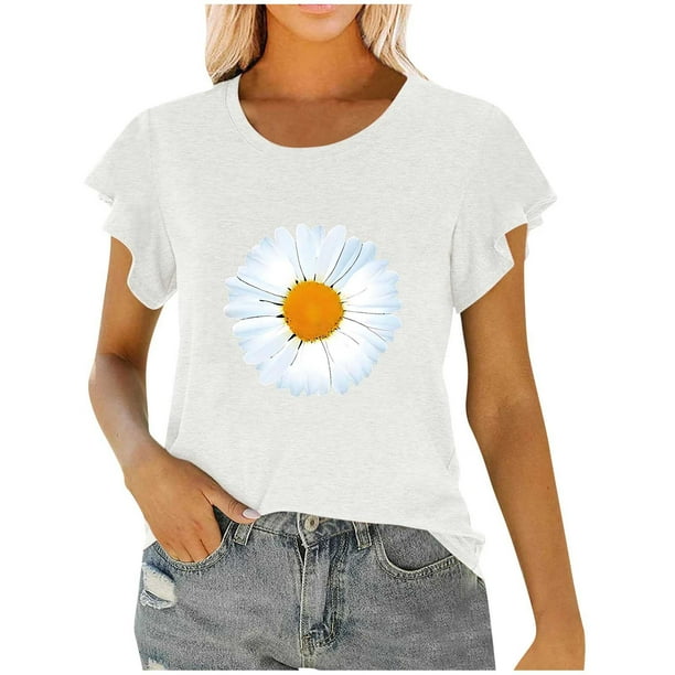 Mujeres Manga Corta Tops Moda Imprimir Blusa Divertida, Cuello Redondo Poliéster Spandex Tee