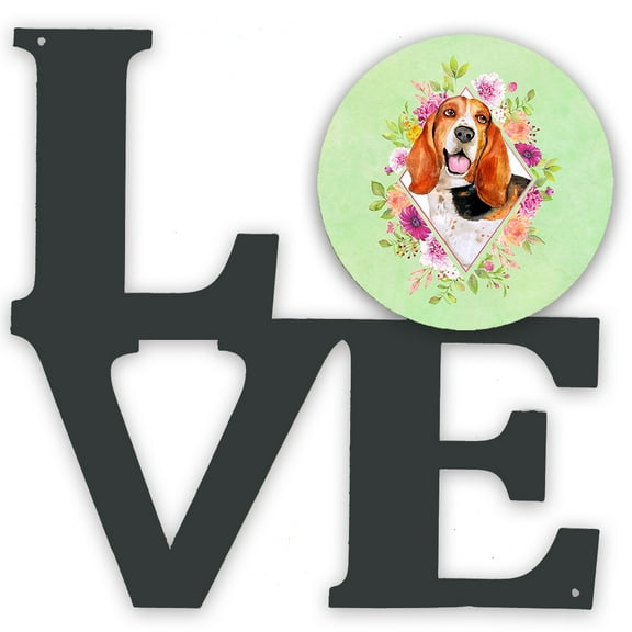 Carolines Treasures CK4276WALV Basset Hound Green Flowers Metal Wall Artwork LOVE 12X12 multicolor
