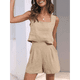 thumbnail image 4 of Conjuntos de Verano de 2 Piezas para Mujer, Sin Mangas, con Top Corto y Pantalones Cortos, de , para Descansar, para Playa y Viajes. Caqui XXL, 4 of 6