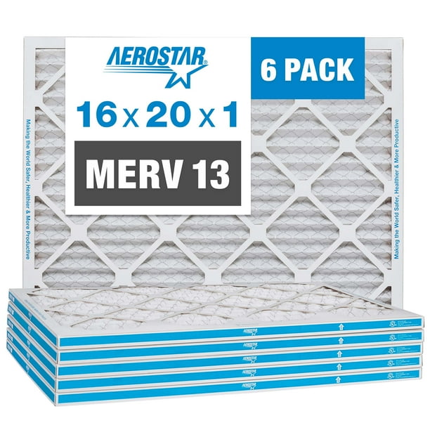 Aerostar 16X20X1 Merv 13 Filtro De Aire Plisado Ac Horno Filtro De Aire Paquete De 6 (Tamaño Real: 15 3/4""X 19 3/4"" X 3/4"")