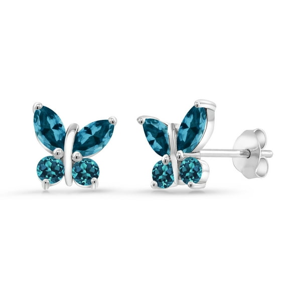 Gem Stone King 925 Silver Marquise London Blue Topaz Butterfly Earrings for Women (1.72 Cttw, Gemstone November Birthstone, Center Stone: 6X3MM, Small Stones: 3MM)