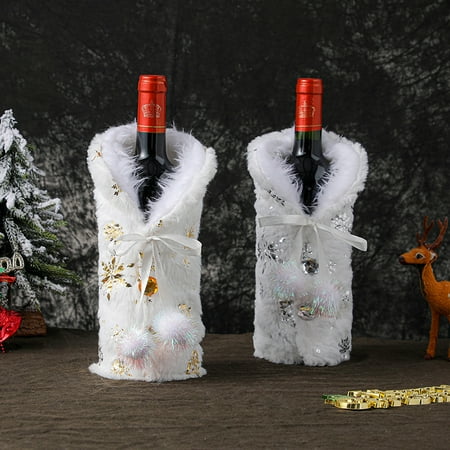 

2 pieces Christmas decoration wine bottle set restaurant dressing champagne red wine bag stage arrangement snow wine set