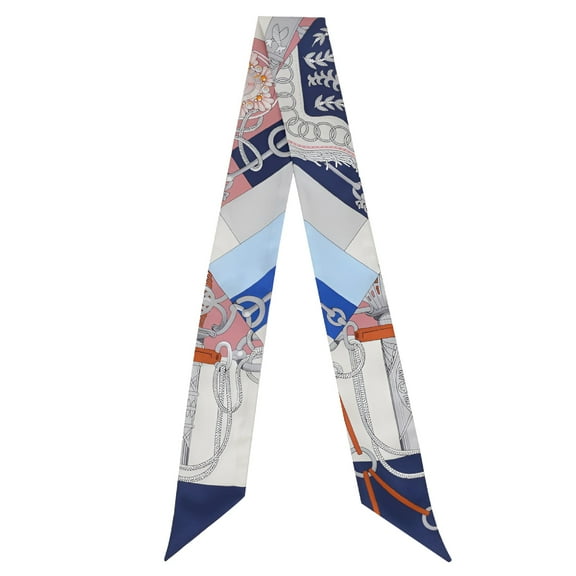 TELOLY 100% Mulberry Silk Versatile Scarf Ribbon Hair Handbag Purse Neckerchief Skinny Scarf Belt for Women 3.86 x 1.97 inch- Blue