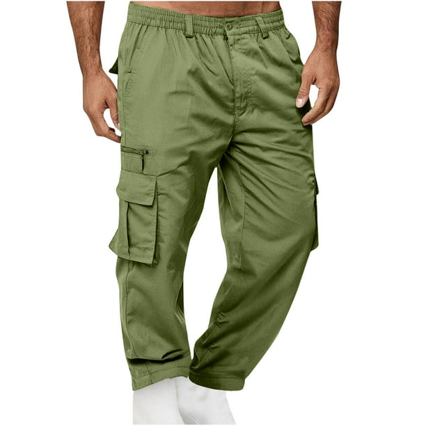 Pantalones cargo para hombre, estilo casual, lisos, con múltiples bolsillos y botones, para exteriores, rectos, para fitness