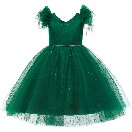 

Weileenice Emerald Green Lace Flower Little Girl Dress Sequin 3 Kids Wedding Brides Ceremony Princess Party Prom Ballgown Dark Green Toddler Girls Birthday Pageant Tulle Dresses Holiday Photo Shoot
