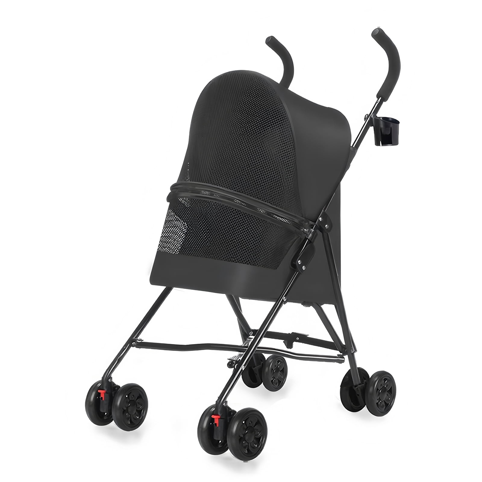Pet Stroller for Small Dogs and Cats, Lightweight Foldable Design with Mesh Ventilation, Cup Holder and Storage Basket, Portable Dog Cat Stroller Black