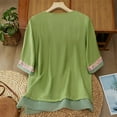 thumbnail image 4 of Chemises en Coton et Lin pour Femmes Grande Taille Couleur Unie Manches Courtes Col Rond T-Shirt Haut en Lin Grande Chemise Verte, 4 of 8