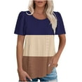 thumbnail image 2 of Summer Homenesgenics Womens Tops under $5 Women's Spring/Summer Color Blocked Round Neck Sleeve Short Sleeve Top T-Shirt Blue S, 2 of 8