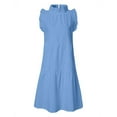 thumbnail image 2 of Robe Gâteau Décontractée à Col Uni à Manches Courtes, Jupe Évasée Plissée, Été, Décontractée, Ample, Taille Élastique, 2 of 5