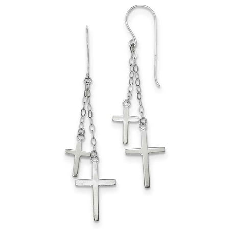 Shepherd Hook Earrings - 14K White Gold Chain Dangle Cross Shepherd Hook Earrings