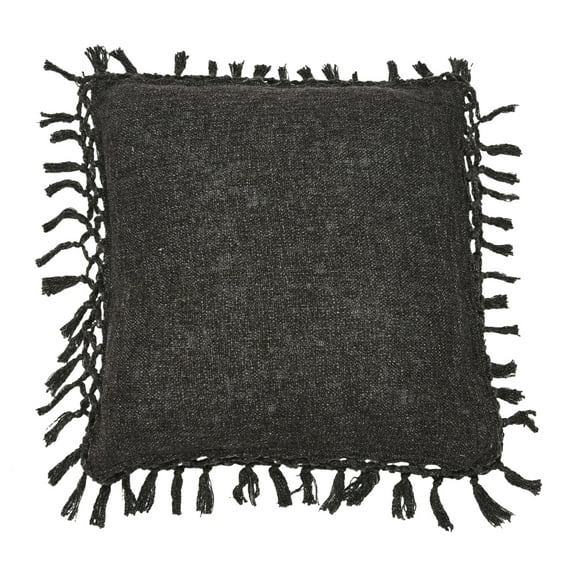 Creative Co-Op Cotton Slub Pillow with Crochet and Fringe