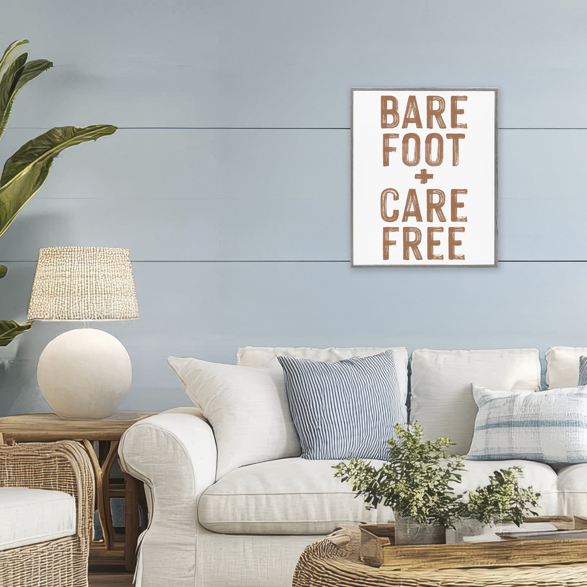 Barefoot Carefree Summer Sentiment Gray Framed Giclee Art, design by Lettered and Lined
