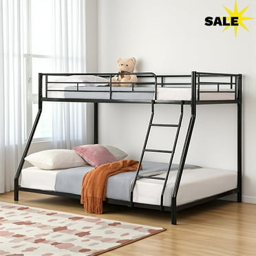 Gzxs Twin over Full Size Metal Bunk Bed Frame with Built-in Ladder, No Box Spring Needed, Black