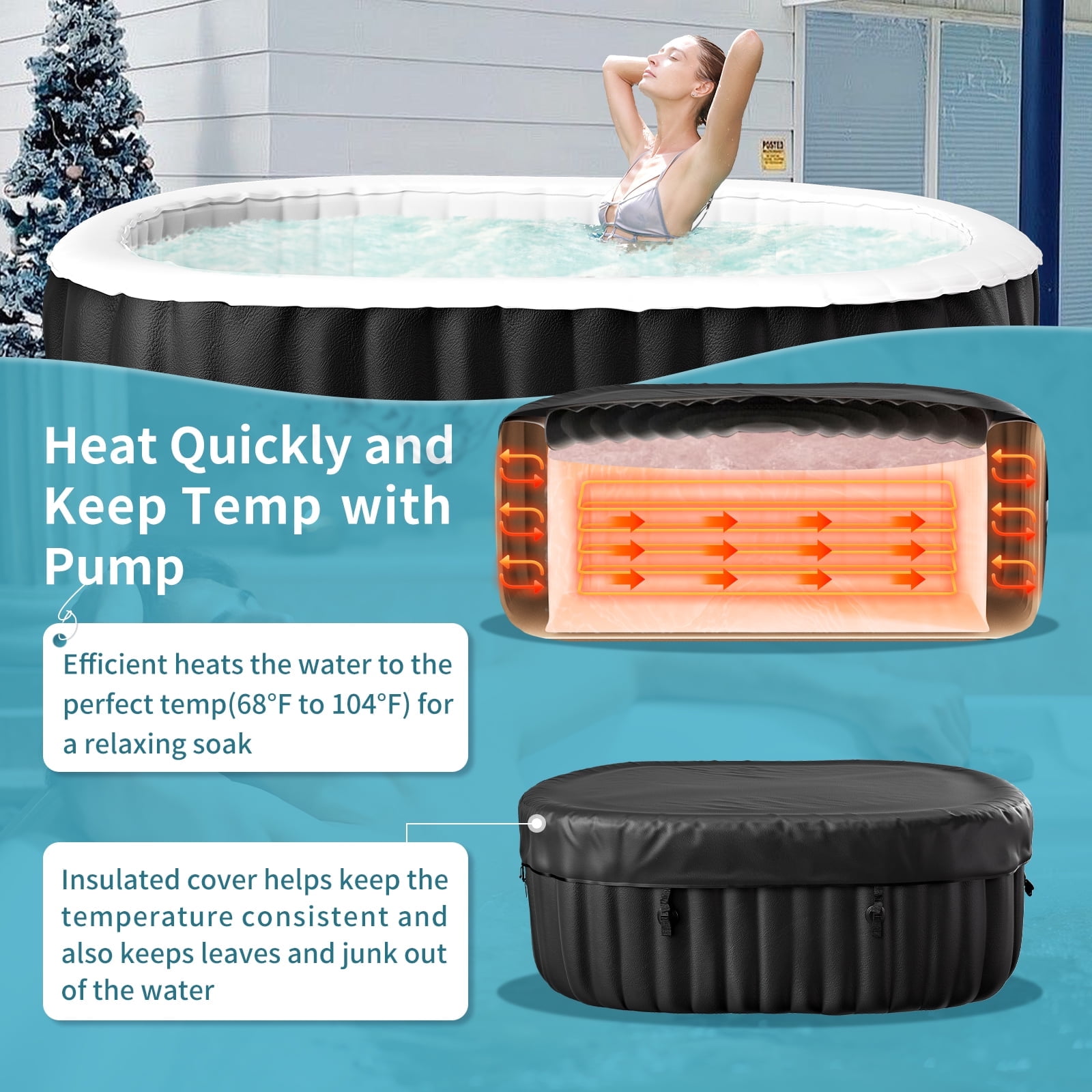 Outdoor Inflatable Hot Tub Spa for 2 Person Oval 145 Gallon Backyard Couple AirJet Hottub with 90 Bubble Jets - Control Panel, Includes Energy Efficient Cover and Filter and Side Table