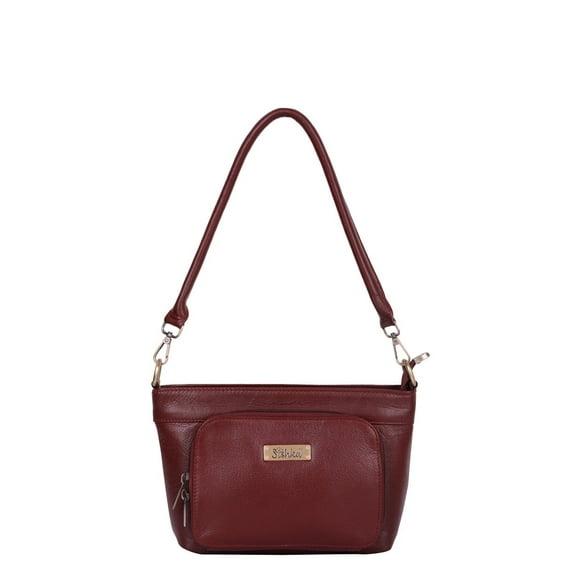 Sishka Cherry Red Genuine Leather Ladies Bags – Compact Tote Shoulder Bag for Women with Top Zipper Closure, Stylish Daily & Travel Use