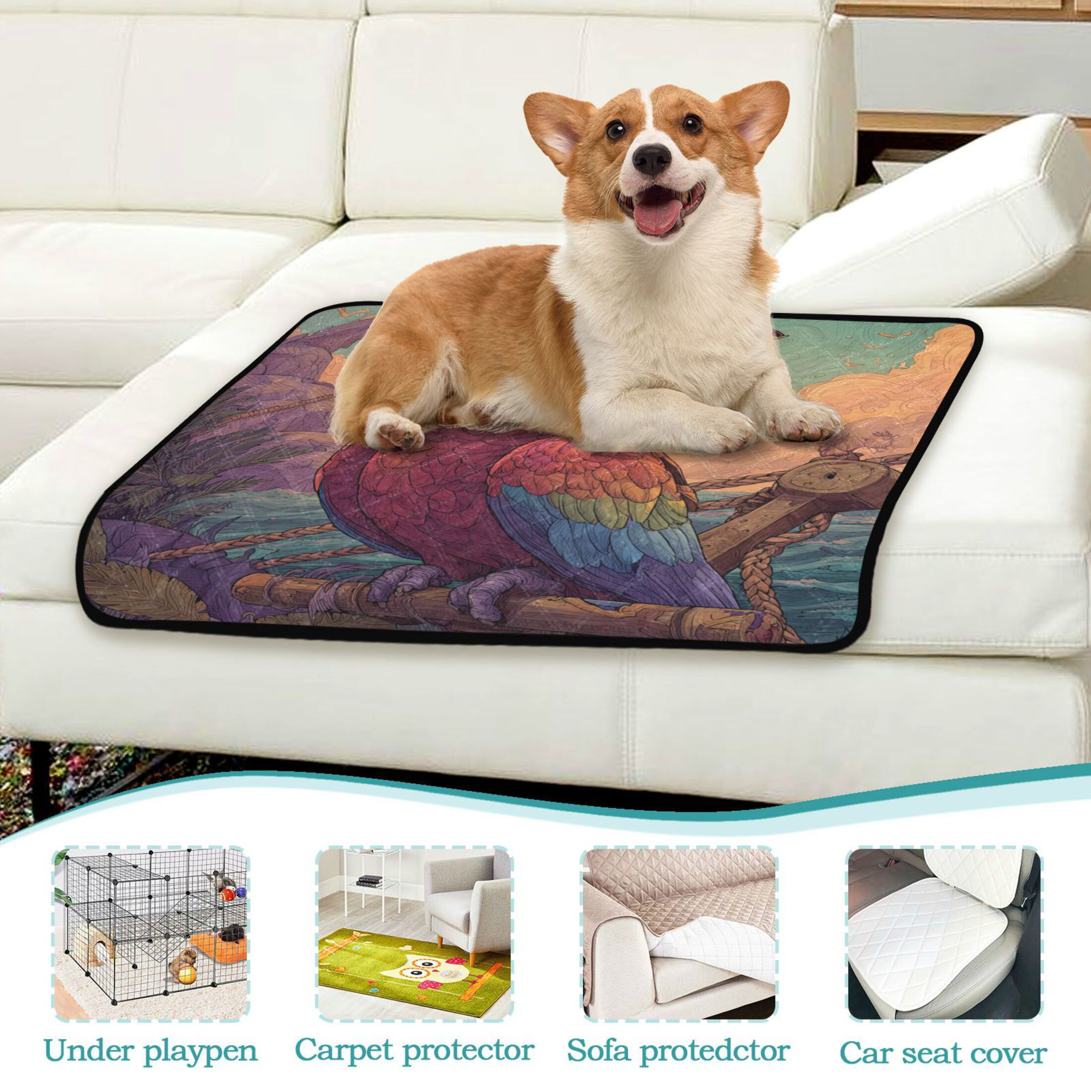 Qxltty Pirate Parrot Cat litter Pads Pet Set of 3 Diaper Mats Center Anti-leakage Layer Absorbent Soft and Comfortable