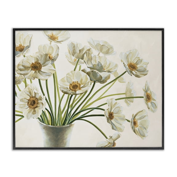 Stupell Industries Cottage Peaceful White Poppy Bouquet Black Framed Giclee Art, 14 x 11, by Eva Barberini