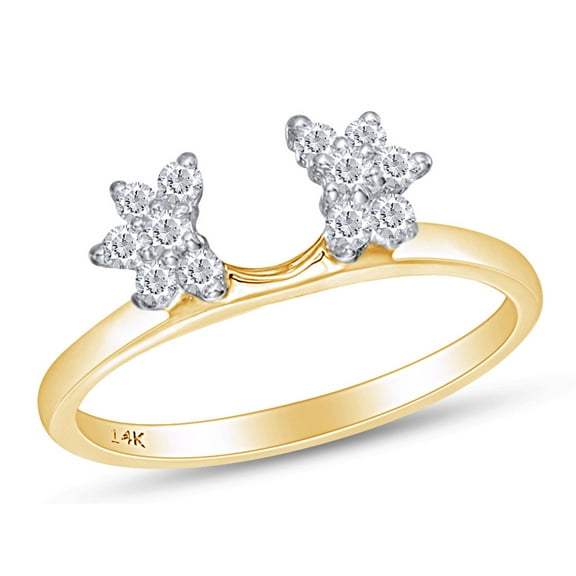 White Natural Diamond Starburst Solitaire Enhancer Guard Ring in 14k Yellow Gold (1/4 Cttw)