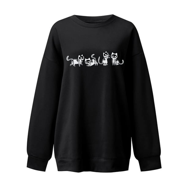 Blusa holgada de manga larga con estampado de otoño a la moda de Halloween para mujer, jersey informal de cuello redondo, Tops, sudadera Fridja bvmnju6872